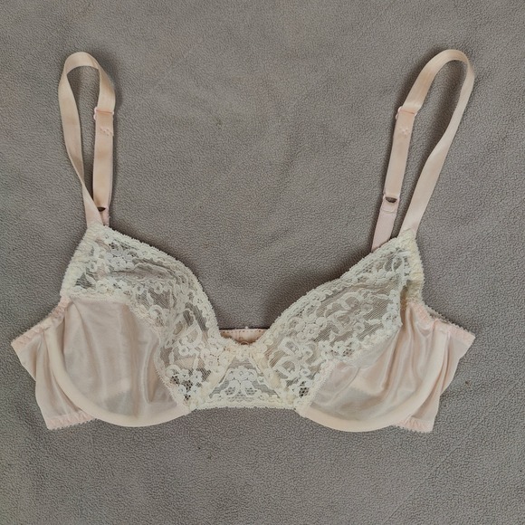 Vintage Christian Dior Intimates Lace Mesh Underwire Bra Peach 34C USA Made - Picture 2 of 9